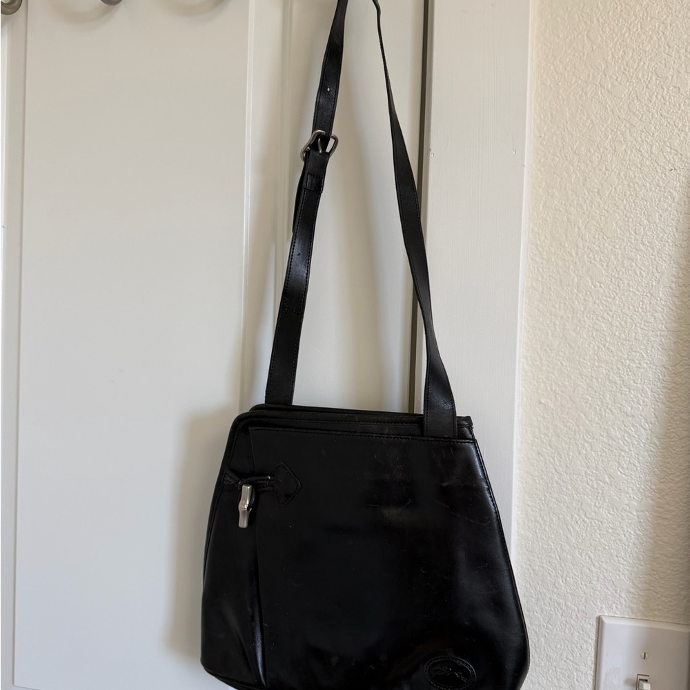 Longchamp Black Leather Bucket Bag